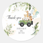 Drive-by Safari Baby Animals Baby shower Ronde Sticker (Voorkant)