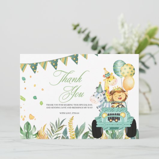 Drive by Safari Birthday Parade - Hartelijk dank Bedankkaart (Staand voorkant)