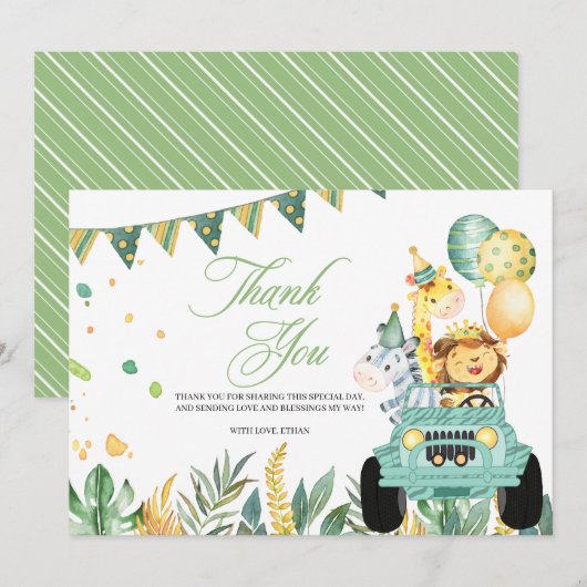 Drive by Safari Birthday Parade - Hartelijk dank Bedankkaart (Voorkant / Achterkant)