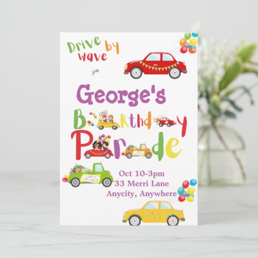 Drive by Simple Birthday Invitation Kaart (Staand voorkant)