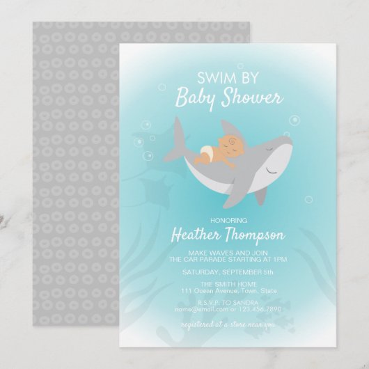 Drive by Sweet Shark Baby shower Invitation Kaart (Voorkant / Achterkant)
