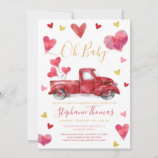 Drive By Valentijnsfeest met Harten Baby Shower Kaart (Voorkant)