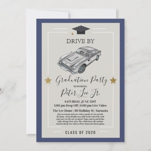 Drive by Virtual Male Graduparty Invitation Kaart (Voorkant)