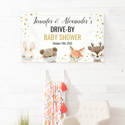 Drive-by Woodland Forest Baby shower Banner (Insitu)