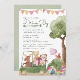 Drive-by Woodland Teddy Bears Baby shower Kaart