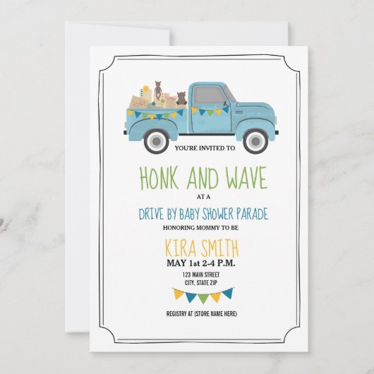 Drive Dru Baby shower  Blue Truck Kaart (Voorkant)
