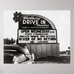 Drive-In Bioscoop, 1954. Oude foto Poster