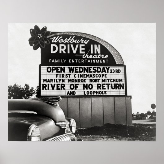 Drive-In Bioscoop, 1954. Oude foto Poster (Voorkant)