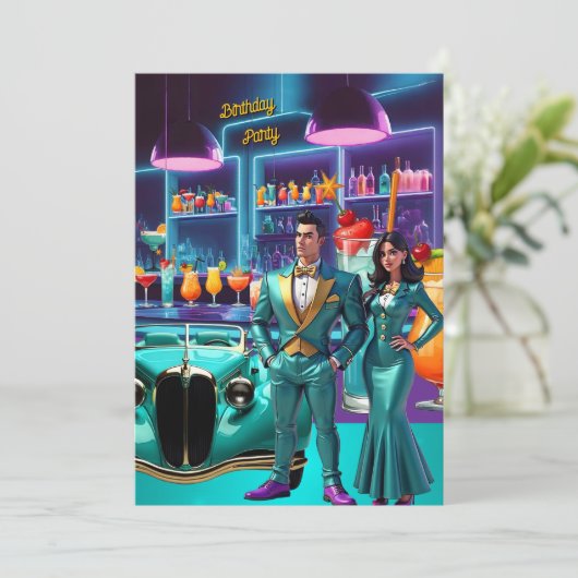 Drive-in Cocktail Bar Verjaardagsfeest Kleurrijk P Kaart (Staand voorkant)