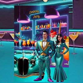 Drive-in Cocktail Bar Verjaardagsfeest Kleurrijk P Kaart