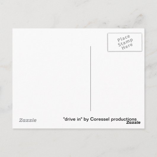 "drive in" door Coressel Productions Briefkaart (Achterkant)