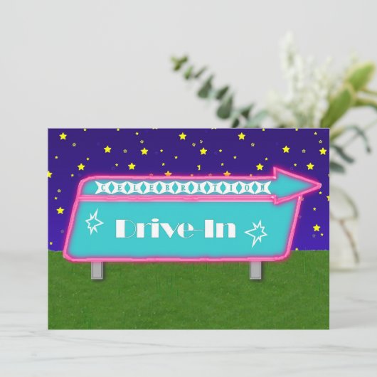 Drive-In Movie Theater Party Uitnodiging (Staand voorkant)