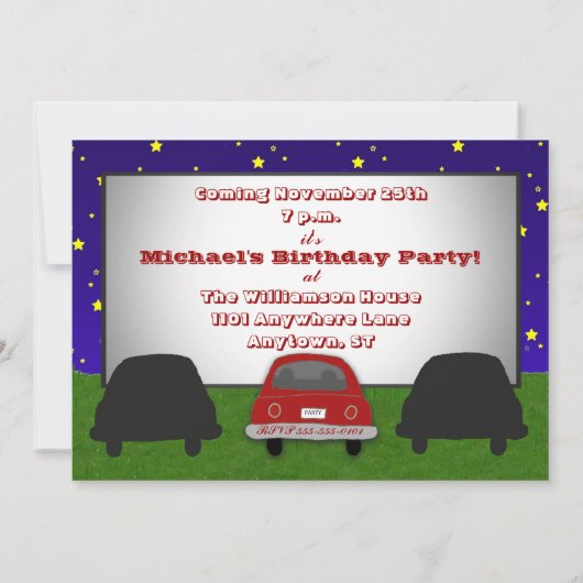 Drive-In Movie Theater Party Uitnodiging (Achterkant)