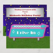 Drive-In Movie Theater Party Uitnodiging (Voorkant / Achterkant)