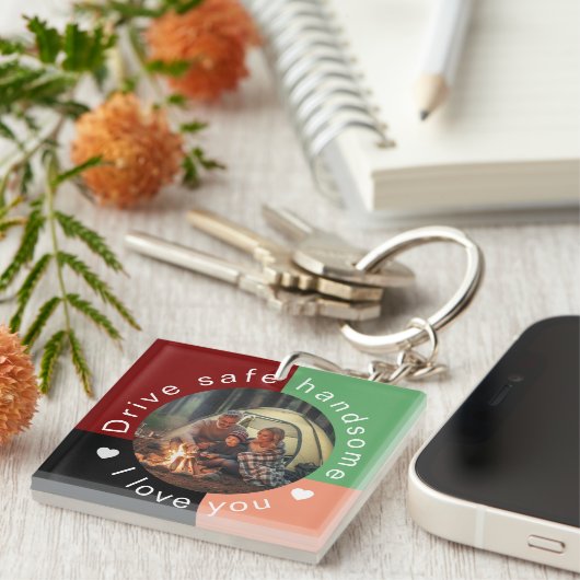 Drive Safe Handsome Custom Photo Keepsake for Him Sleutelhanger (Voorkant Rechts)