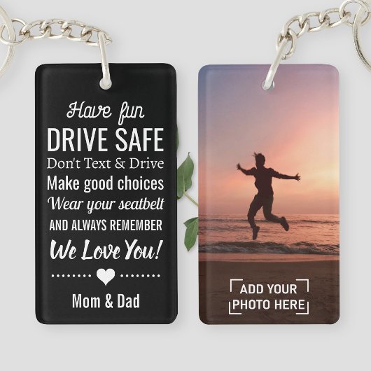 Drive Safe Reminder voor Zoon/Dochter Custom Photo Sleutelhanger