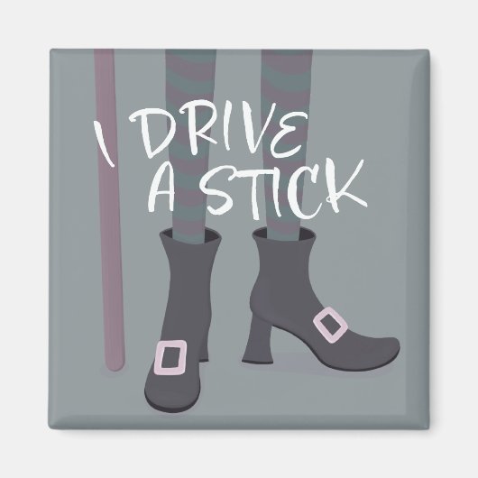 Drive Stick Witch Broomstick grappig Halloween Magneet (Voorkant)
