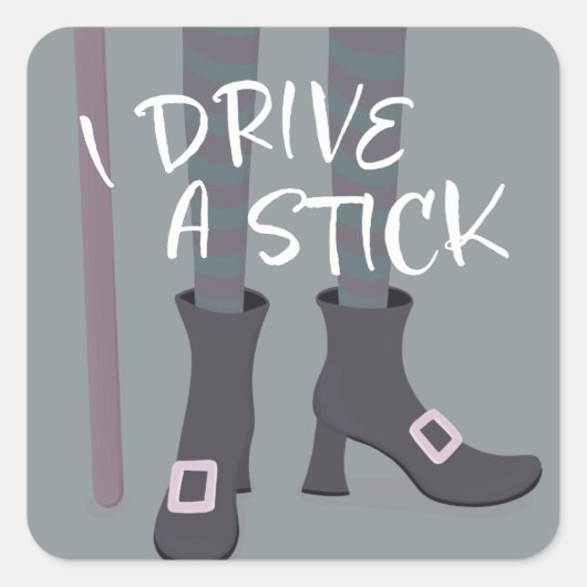 Drive Stick Witch Broomstick grappig Halloween Vierkante Sticker (Voorkant)