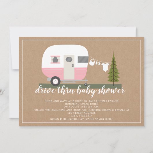 Drive Thru Baby shower Pink Camper Woodland Kaart (Voorkant)