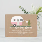Drive Thru Baby shower Pink Camper Woodland Kaart (Staand voorkant)