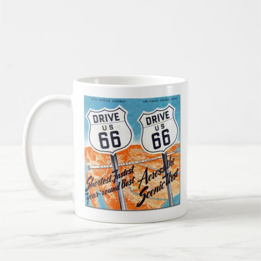 Drive U.S. Route 66 Retro Guide Coffee Mok (Links)