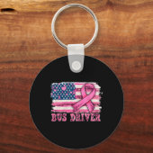 Driver Amerikaanse Vlag Roze Lint Borstkanker AWA Sleutelhanger (Voorkant)