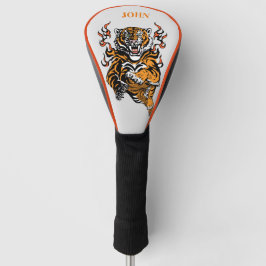 DRIVER GOLF HOOFD HOESJE TIGER IN FLAMES DIA NAAM GOLFHEADCOVER