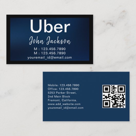 Driver Minimalist Typografie Elegant Blue QR Code Visitekaartje (Voorkant / Achterkant)