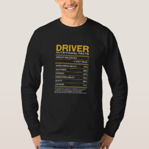 Driver Nutrition Facts Driving Motorist Humor T-shirt