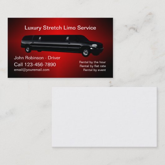 Driverhuur Classy Limo Visitekaartje (Voorkant / Achterkant)