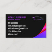 Drivermetalen auto zwart paars neonlux auto visitekaartje (Achterkant)