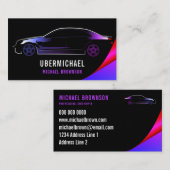 Drivermetalen auto zwart paars neonlux auto visitekaartje (Voorkant / Achterkant)