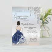 Drivers, blauw-dresmeisje-oliefower Quinceañera Kaart (Staand voorkant)