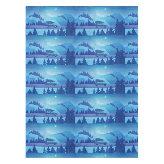 Driving down the road with a christmas tree        tafelkleed (Voorkant)