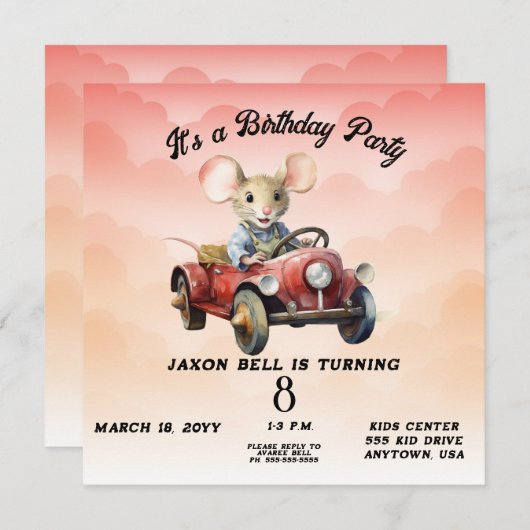 Driving Mouse Jongen 8 Jaar Oud Verjaardag Kaart (Voorkant / Achterkant)