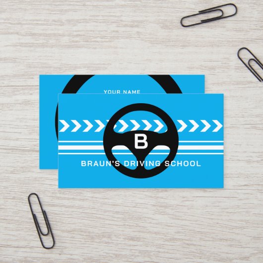 Driving school logo business card template visitekaartje (Voorkant / Achterkant in situ)