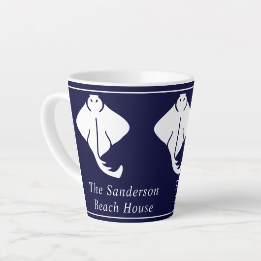 Drk Navy Blue Coastal Nautical Stingray Manta Ray Latte Mok (Linkerhoek)