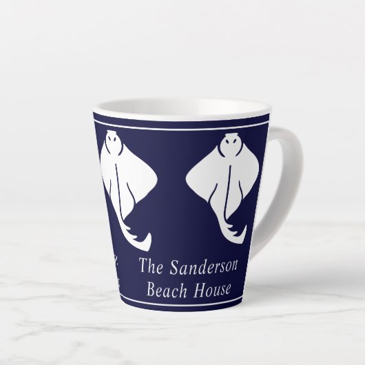 Drk Navy Blue Coastal Nautical Stingray Manta Ray Latte Mok (Rechterhoek)