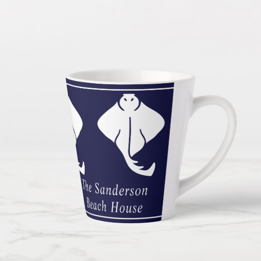 Drk Navy Blue Coastal Nautical Stingray Manta Ray Latte Mok (Rechts)