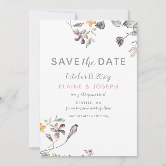 droamy blooms blush floral bruiloft behalve date kaart (Voorkant)