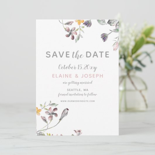 droamy blooms blush floral bruiloft behalve date kaart (Staand voorkant)