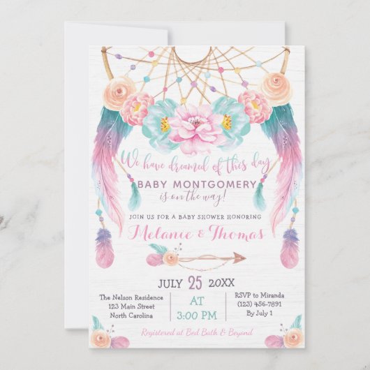 Drocatcher Boho Baby shower Invitation Tribal Kaart (Voorkant)