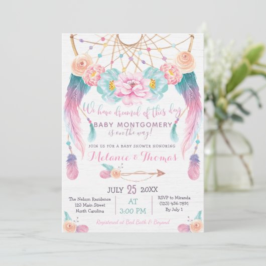 Drocatcher Boho Baby shower Invitation Tribal Kaart (Staand voorkant)