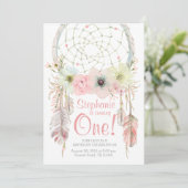 Drocatcher boho roze pastel Birthday-uitnodiging Kaart (Staand voorkant)