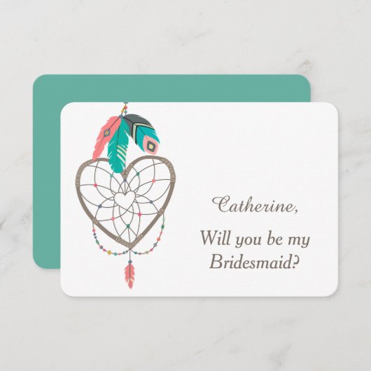 Drocatcher Feather Wedding Bridesmaid Kaart (Voorkant / Achterkant)