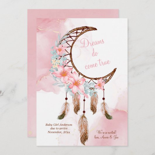 Drocatcher Pink Waterverf Zwangerschap Announcemen Aankondiging (Voorkant / Achterkant)