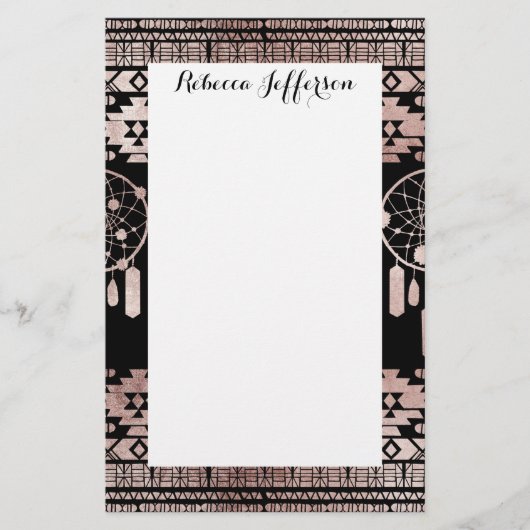 Drocatcher Roos Gold Tribal Aztec op Black Briefpapier (Voorkant)