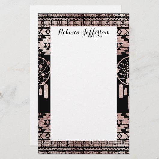 Drocatcher Roos Gold Tribal Aztec op Black Briefpapier (Voorkant / Achterkant)