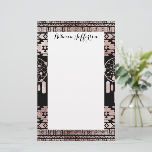 Drocatcher Roos Gold Tribal Aztec op Black Briefpapier (Staand voorkant)