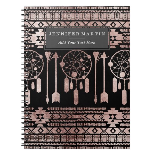 Drocatcher Roos Gold Tribal Aztec op Black Notitieboek (Voorkant)